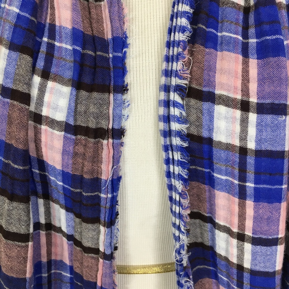 American Colors by Alex Lehr Pink Blue Plaid Scarf - Picture 4 of 8